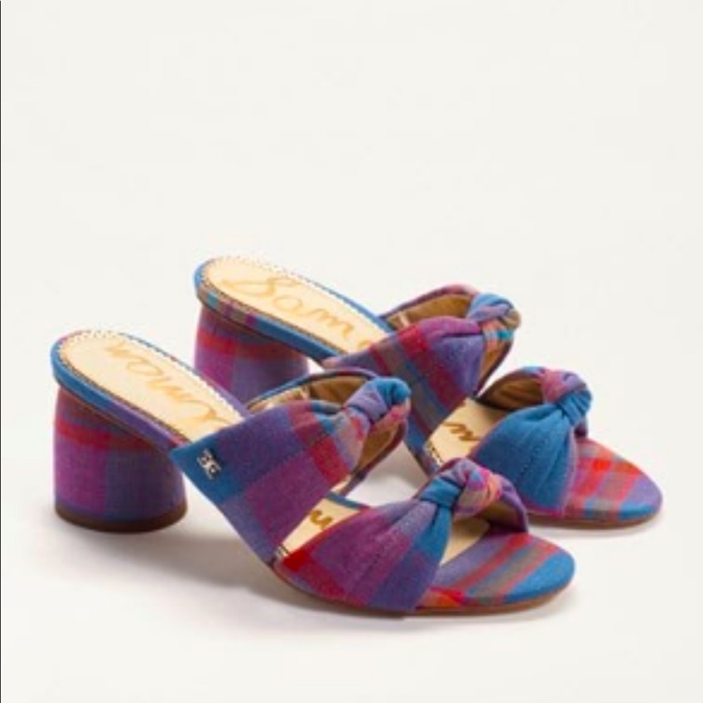 Sam Edelman Shilou Block Heel Mules in Blue/Multi Plaid